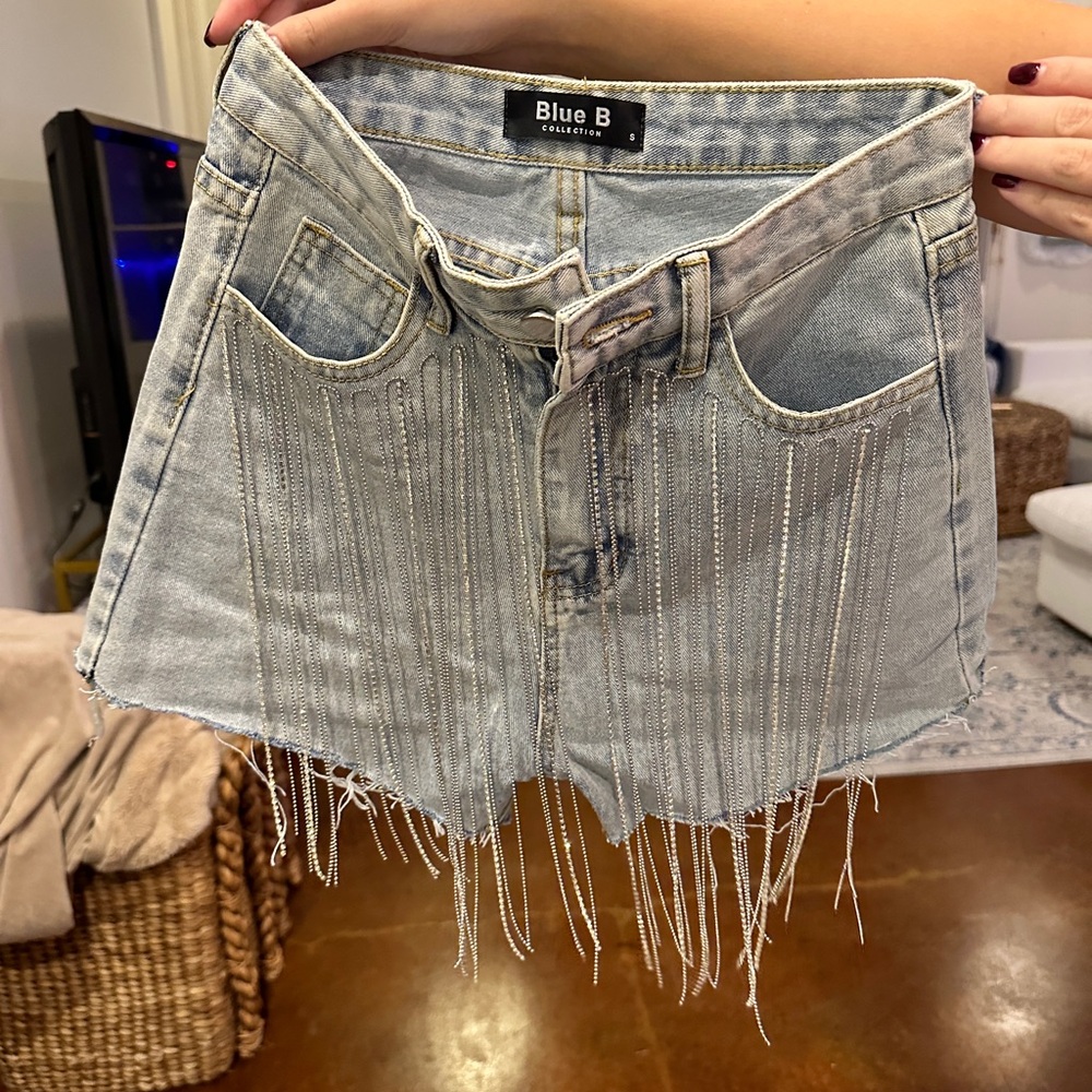 Light Wash Denim Shorts Rhinestone